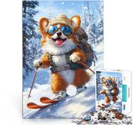 Avventura sugli sci con i Corgi Puzzle da 1000 pezzi per adolescenti Antistress Vacanza in patria Uccidere il tempo Regalo di compleanno, regali 38x26cm