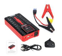Avviatore di emergenza per auto, 600 A, portatile, power bank da 49800 mAh, con torcia a LED, clip, caricabatterie per auto, camion, moto, barche, rosso