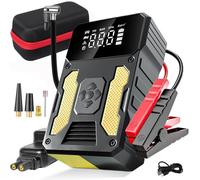Avviatore di emergenza portatile per auto, con compressore d'aria da 6000 A, caricabatterie, avviatore di emergenza, con torcia LED e display a LED (giallo)