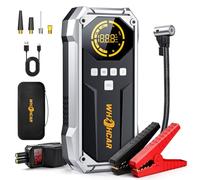 Avviatore Emergenza per Auto 150PSI Compressore 6000A Booster Avviamento Auto 12V Booster Avviamento Moto Con LCD Jump Starter Cavi Di Ponticello Estesi Carica Rapida Torcia a LED Avviatore Booster