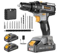 Avvitatore a Batteria, Bamse Trapano Avvitatore Batteria 21V, Trapano Elettrico 42N.m con 2 Batterie da 2.0Ah, 2 Velocità, 18+1 Coppie, 14 Accessori, Luce a LED Per Fai da te, Casa e Giardino Grigio