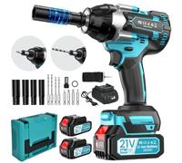 Avvitatore a Impulsi，1000N.m Chiave Elettrica Batteria 2x4000 mAh，luce a LED，4 maniche a Impatto e bit di Perforazione，Scatola di Stoccaggio，Adatto per la sostituzione di Auto