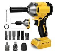 Avvitatore a Impulsi Senza Fili, 600Nm 1/2 Pollice Brushless Compatibile con Dewalt 18V 20V, Chiave Elettrica con 3 Velocità Regolabili e 12 Accessori per Auto, Mobili, Cambio Pneumatici - NO Batteria