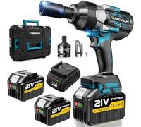 Avvitatore A Impulsi Senza Filo, 2100 Nm Di Coppia Massima, Chiave A Percussione 3/4" Con Due Batterie Da 6000mah, Adattatore Da 1/2 Pollici, Caricatore Rapido, Auto Familiare/macchine pesanti