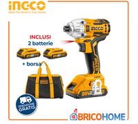 AVVITATORE A PERCUSSIONE CON 2 BATTERIE + BORSA 1/4" INGCO