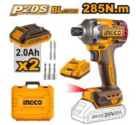 Avvitatore Impulsi Brushless 1/4" INGCO + 2 batt. 20V + Carcabatt. con Valigetta