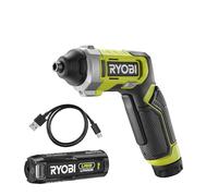 Ryobi RSD4-120T, Avvitatore a Batteria al Litio 4V USB 2.0Ah + Caricabatterie, Testa Girevole, Doppio Indicatore Led, Batteria Ricaricabile al Litio USB + Cavo USB