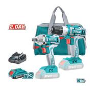 AVVITATORE+AVVITATORE A MASSA BATTENTE 1/2"+2 BATTERIE LITIO 20V+ACCESSORI TOTAL