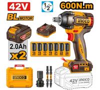 Avvitatore Impulsi Brushless 42V da 600Nm 1/2" INGCO + 2 Batterie con Valigetta
