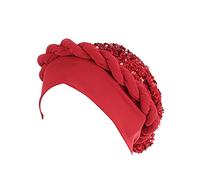 Avvolgere i capelli copertura della testa treccia berretto etnico turbante copricapo cappello pre-legato berretti da baseball cappello da reporter, Rosso, Taglia unica