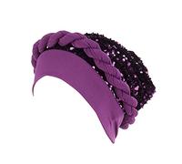 Avvolgere i capelli copertura della testa treccia berretto etnico turbante copricapo cappello pre-legato berretti da baseball cappello da reporter, Viola, Taglia unica