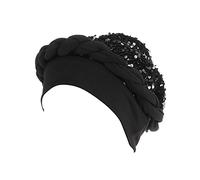 Avvolgere i capelli copertura della testa treccia berretto etnico turbante copricapo cappello pre-legato berretti da baseball cappello da reporter, Nero , Taglia unica