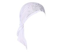 Avvolgere la testa di perdita dei capelli del cotone del cappello del turbante elasticizzato musulmano delle donne 2025, bianco, Taglia unica