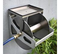 Avvolgi Tubo Acqua Giardino con Montaggio a Parete, Gomma Acqua Giardino in Acciaio Inox con Ripiano Portaoggetti, for Irrigazione e Pulizia Del Giardino All'Aperto