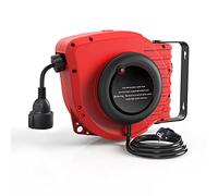 Avvolgicavo Automatico 15M+1.5M Avvolgicavo da Esterno, Applicabile a 1500W (Carico massimo svolto: 3200W) con Staffa a Parete Ruotabile di 180°, Pulsante di Ripristino e Arresto Regolabile