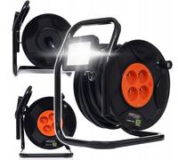 Avvolgicavo Cavo di Prolunga 30m + Lampada LED 20W 4x Presa Giardino Bau IP65