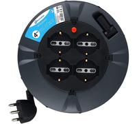 Electraline 49019 Prolunga Elettrica con Avvolgicavo, 3G 1 mm, Lunghezza 4 m, 4 Prese Bivalenti, Spina 16 A, Nero