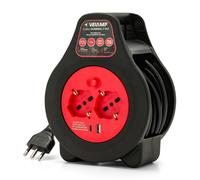 Avvolgicavo domestico 7m H05VV-F3G1.0MM2, 2 prese 10/16A bipasso con Schuko e 2