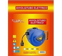Avvolgicavo Elettrico con Cavo 20mt Prolunga Shucko Avvolgitubo Fissaggio Muro