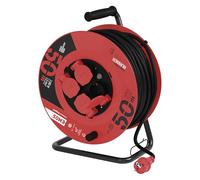 Emos P08250 Avvolgicavo Professionale prolunga della società Protezioni IP44, m di Cavo con 4 Prese Schuko, 1,5 mm2 di Gomma, per Uso Esterno, Rosso, 50 metri