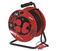Emos P19625 Avvolgicavo Professionale prolunga, 25 m di Cavo con 4 Prese Schuko, 2,5 mm2 di Gomma, IP44, per Uso Esterno, Nero/Rosso