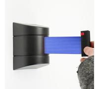 Avvolgitore a muro STOP74/B con nastro blu retrattile 5 metri, scatola in ABS nero, uso interno