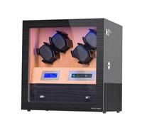 Avvolgitore automatico per orologi con cassetto portaoggetti, scatola carica orologi con motori giapponesi super silenziosi, illuminazione a LED blu integrata e 4 cuscini flessibili, Blackwood