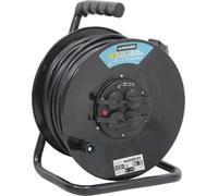 Avvolgitore da 50 m, estensione 4T, 3 x 2,5 mm, IP44, materiale legno; ideale per uso esterno e protezione di apparecchiature elettriche.