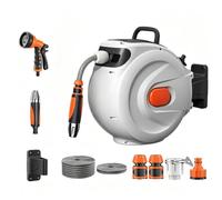 Avvolgitubo a Muro Automatico con Doccetta Regolabile | Dispositivo Di Irrigazione Snodato Con Erogatore Multifunzione Oltre A Un Box Di Contenimento Per Tutte Le Stagioni(22m)