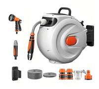Avvolgitubo a Muro Automatico con Doccetta Regolabile | Dispositivo Di Irrigazione Snodato Con Erogatore Multifunzione Oltre A Un Box Di Contenimento Per Tutte Le Stagioni(32m)