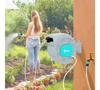 Avvolgitubo Automatico a Parete e Portatile Lunghezza 30+2 m, Sistema di Blocco e 7 Getti, Verde