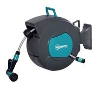 Avvolgitubo Automatico A Parete Girevole A 180°, Tubo Acqua Da 15+1.4m E Pistola Multifunzione, Grigio