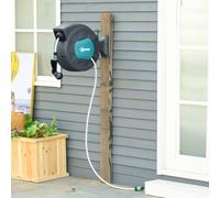 Avvolgitubo Automatico a Parete Girevole a 180°, Tubo Acqua da 15+1,4m e Pistola Multifunzione, Grigio