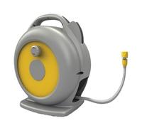 Avvolgitubo automatico da parete da 15 m, robusto avvolgitubo portatile da giardino con ritiro automatico, bloccabile, pronto all'uso con ugello, tubo e accessori