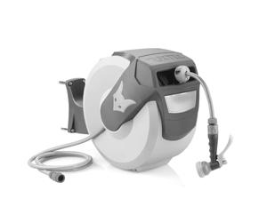 Avvolgitubo automatico Grigio a muro FUXTEC FX-WSA30G da 30 m di tubo acqua flessibile ½ Pollice con "EASY FIX" per una facile irrigazione - Orientabile a 180° (65x29x46 cm)