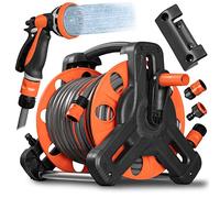 Avvolgitubo con Tubo 30 Metri Resistente in PVC, Avvolgi-Tubo a Parete Ingombro Ridotto e Pistola con 10 Funzioni, Lancia con Diversi Getti d'Acqua, Supporto da Giardino Portatubo Spruzzo Regolabile