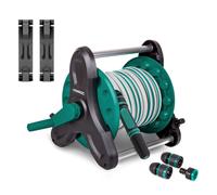 Avvolgitubo con tubo da giardino da 15 m | Include testina getto acqua, connettori tubo flessibile e connettore rubinetto