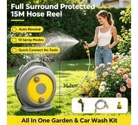 Avvolgitubo da Giardino Automatico Retrattile da 15M con Protezione Completa, Carrello Porta Tubo Acqua, Pistola Irroratrice a Connessione Rapida, 10 Modalità di Spruzzo, Set per Irrigazione Giardino