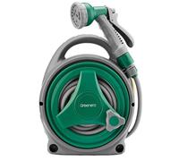 Avvolgitubo da giardino da 14 m, compatto e portatile, con 8 ugelli regolabili per pistola a spruzzo, avvolgitubo manuale retrattile per acqua da giardino, set di avvolgitubo flessibile per esterni