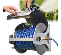 Avvolgitubo da giardino in acciaio inox, retrattile, montaggio a parete o a pavimento, con copertura per grandi spazi esterni