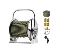 Avvolgitubo da giardino, montaggio a parete, in acciaio inox, con manico e staffa per un facile utilizzo in giardino, autolavaggio e cura degli animali domestici