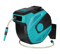 Avvolgitubo da giardino retrattile, avvolgitubo da parete, 6 ugelli spray a modello, resistente acciaio verniciato a polvere, per piantare all'aperto qualsiasi lunghezza, sistema di ritorno lento per