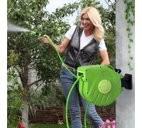 Avvolgitubo da Giardino Retrattile con Tubo dellAcqua 15 m, Rullo Avvolgitubo da Parete Girevole a 180°, Avvolgitubo Automatico Tubo da Giardino per Irrigazione in plastica, Verde