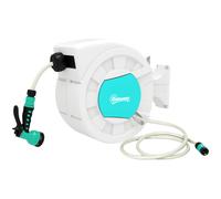 Avvolgitubo Da Giardino Retrattile Con Tubo Dell'acqua 25+2 M E 7 Getti Per Irrigazione, Verde E Grigio Chiaro