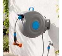 Avvolgitubo da parete con ritorno automatico, avvolgitubo da giardino con pistola a spruzzo a 9 posizioni, resistente ai raggi UV e al gelo, orientabile a 180°, set completo in diverse misure (blu, 30