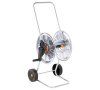 Avvolgitubo in acciaio da 1/2", 50 m | Struttura zincata, resistente alla corrosione, manico lungo con ruote, connettore angolato