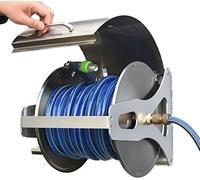 Avvolgitubo in acciaio inox con coperchio, supporto per tubo in metallo da parete o a pavimento, include rack e tubo da 25 m per un'irrigazione efficiente del giardino