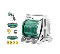 Avvolgitubo in metallo a parete o pavimento con manico girevole a 360° per riporre all'aperto in cortili, patii e vialetti