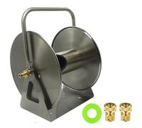 Avvolgitubo in metallo, in acciaio inox, montaggio a parete/pavimento, per giardino, cortile, fattoria, patio, include tubo da 2 m