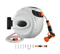 Avvolgitubo per acqua da 25 m x 12 mm con staffa a parete, maniglia per il trasporto, avvolgitubo con ugello a spruzzo a 9 modalità e tubo da giardino, girevole a 180°, cassetta porta-tubo a parete co